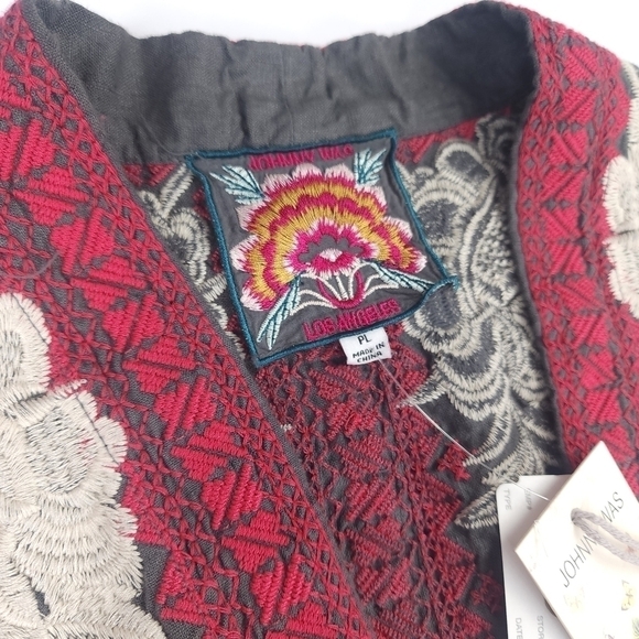New Johnny Was Charcoal Camille Draped Embroidered Cream Red Cardigan Sz… - Picture 5 of 16